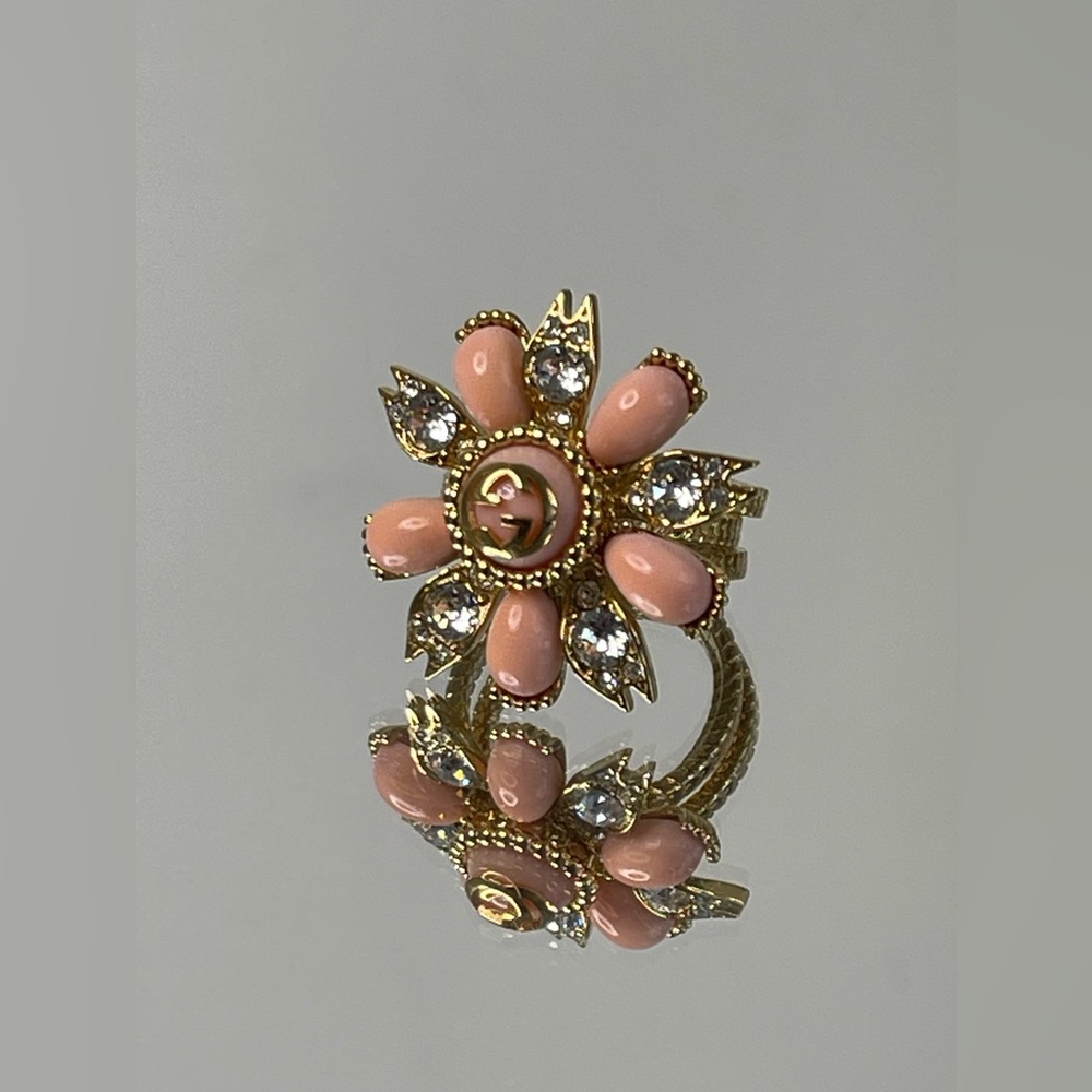 GUCCI Interlocking G Flower 3-row Gold Tone Ring sz: 55/ 7 1/4 - Picture 2 of 14